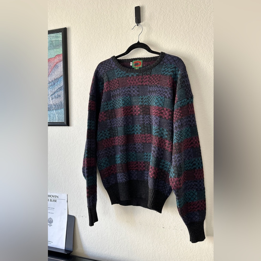 VINTAGE 90S COSBY SWEATER MENS L WOOL COOGI STYLE GRANDPA GEOMETRIC CREWNECK